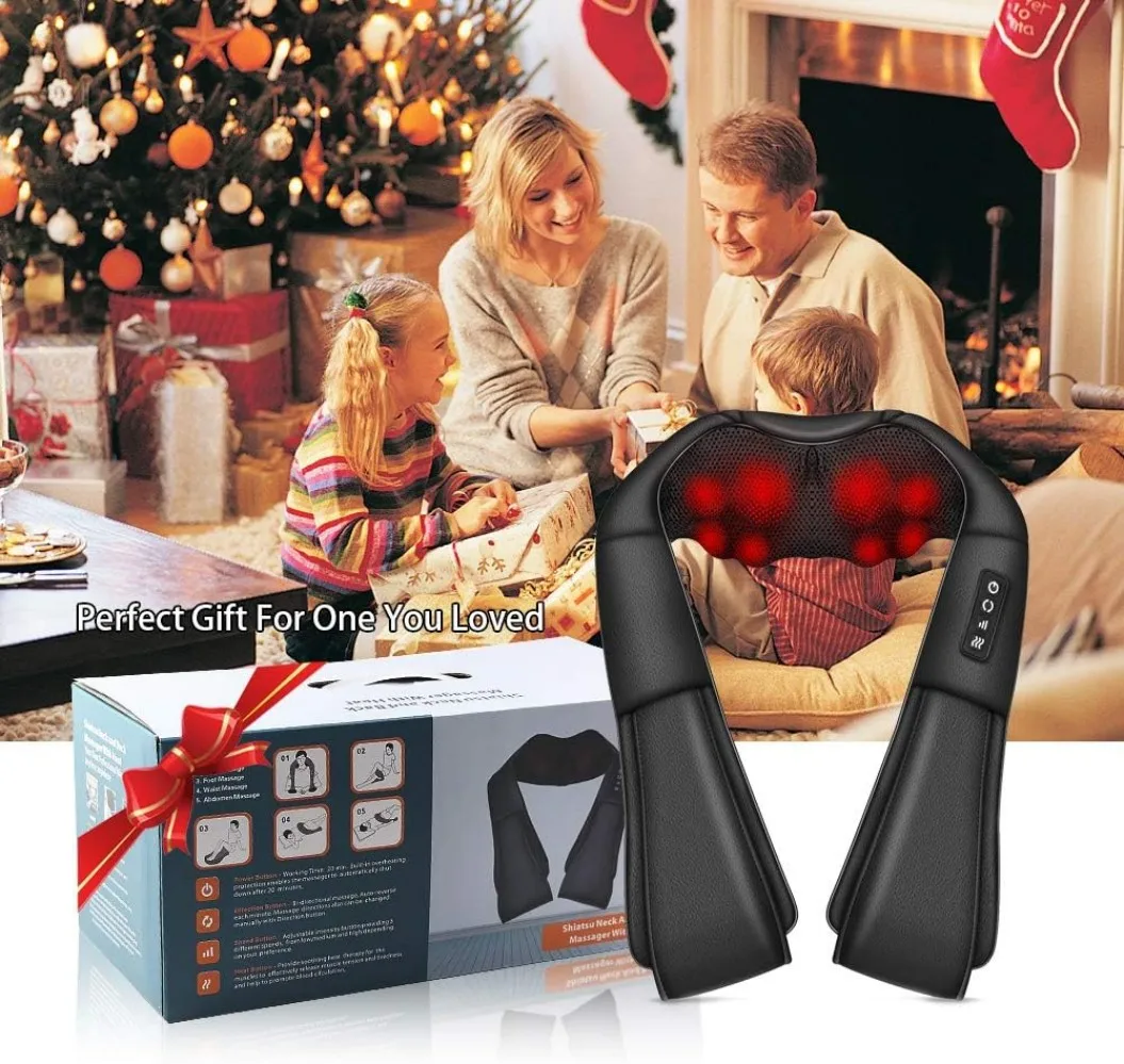 Electric Neck Shoulder Massager Shiatsu Back Massage Heat Kneading Body 8 massage heads for Car Home UK Plug