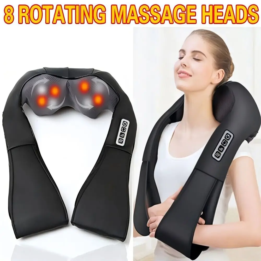 Electric Neck Shoulder Massager Shiatsu Back Massage Heat Kneading Body 8 massage heads for Car Home UK Plug