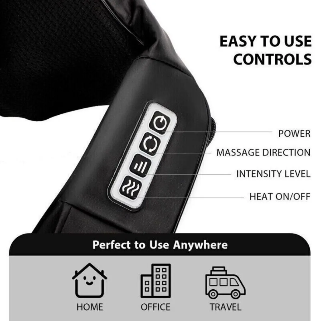 Electric Neck Shoulder Massager Shiatsu Back Massage Heat Kneading Body 8 massage heads for Car Home UK Plug
