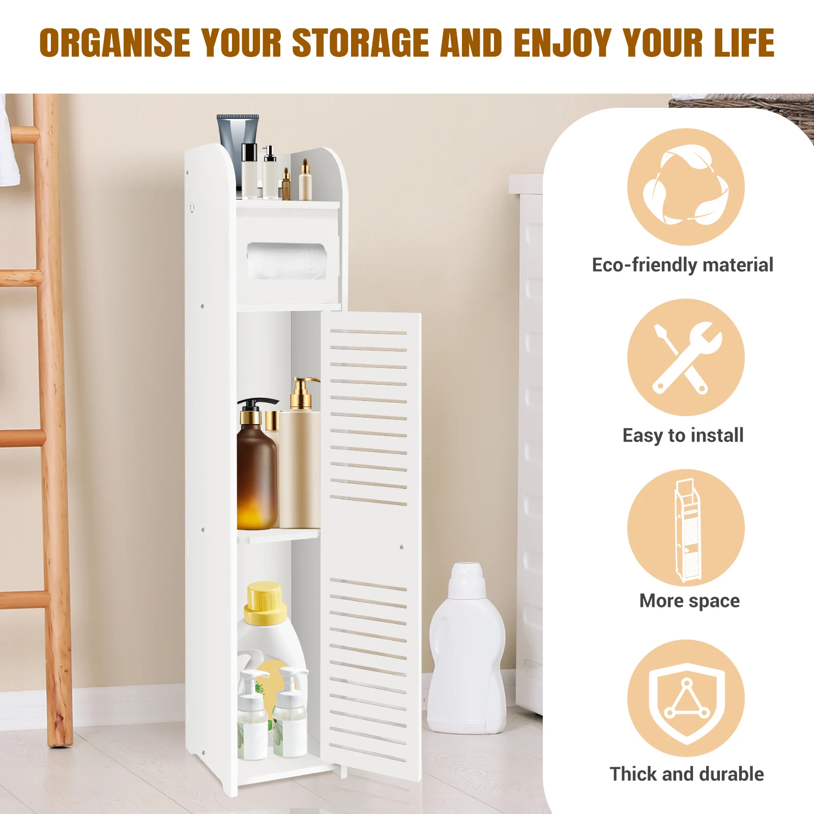 BRIEFNESS White Bathroom Cabinet Tall Slimline Shelf Bathroom Cabinet Bathroom Organiser Bedroom Cabinet Living Room Organiser