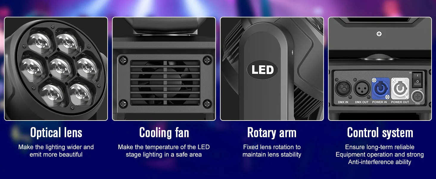 LeLeght 7X50W Moving Head LED DMX512 RGBW Light Effects 5 Control Mode With Strobe Lighting Effect for Party Disco Ballroom