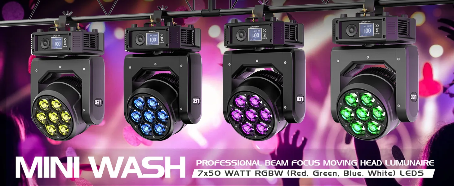 LeLeght 7X50W Moving Head LED DMX512 RGBW Light Effects 5 Control Mode With Strobe Lighting Effect for Party Disco Ballroom