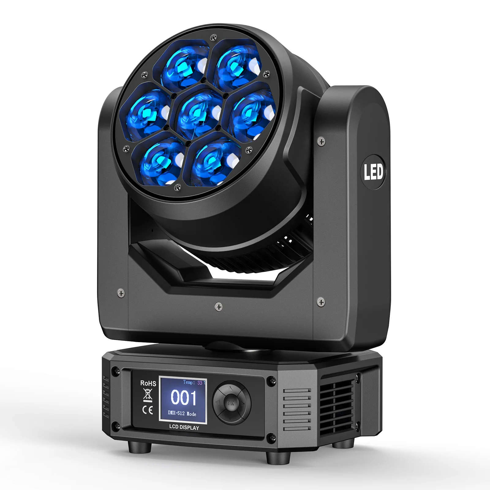 LeLeght 7X50W Moving Head LED DMX512 RGBW Light Effects 5 Control Mode With Strobe Lighting Effect for Party Disco Ballroom