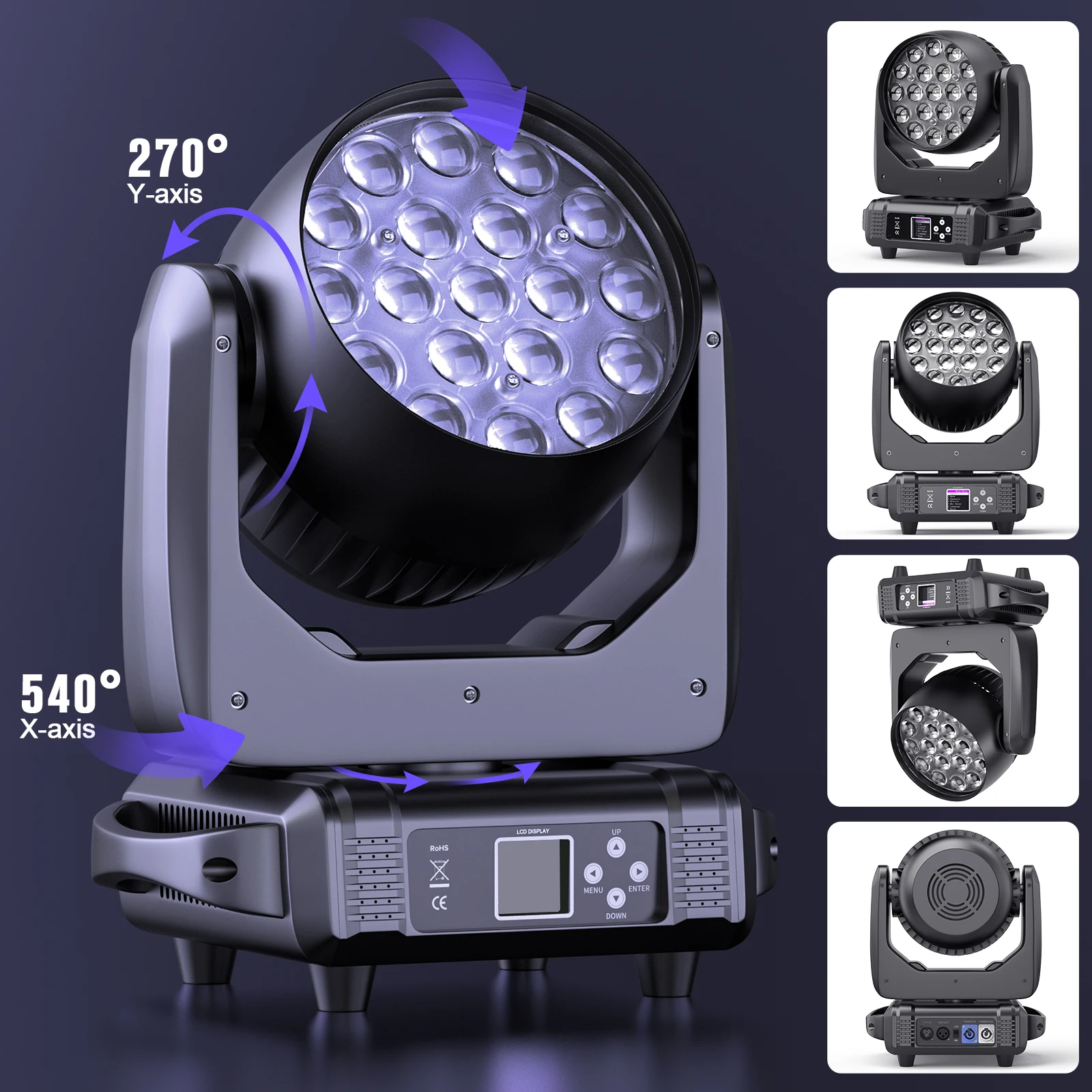 Datewink 2Pcs 19X15W LED Moving Head Lights 4IN1 RGBW Beam Wash Zoom Stage Lighting Effect DMX512 For DJ Disco Wedding Party Bar