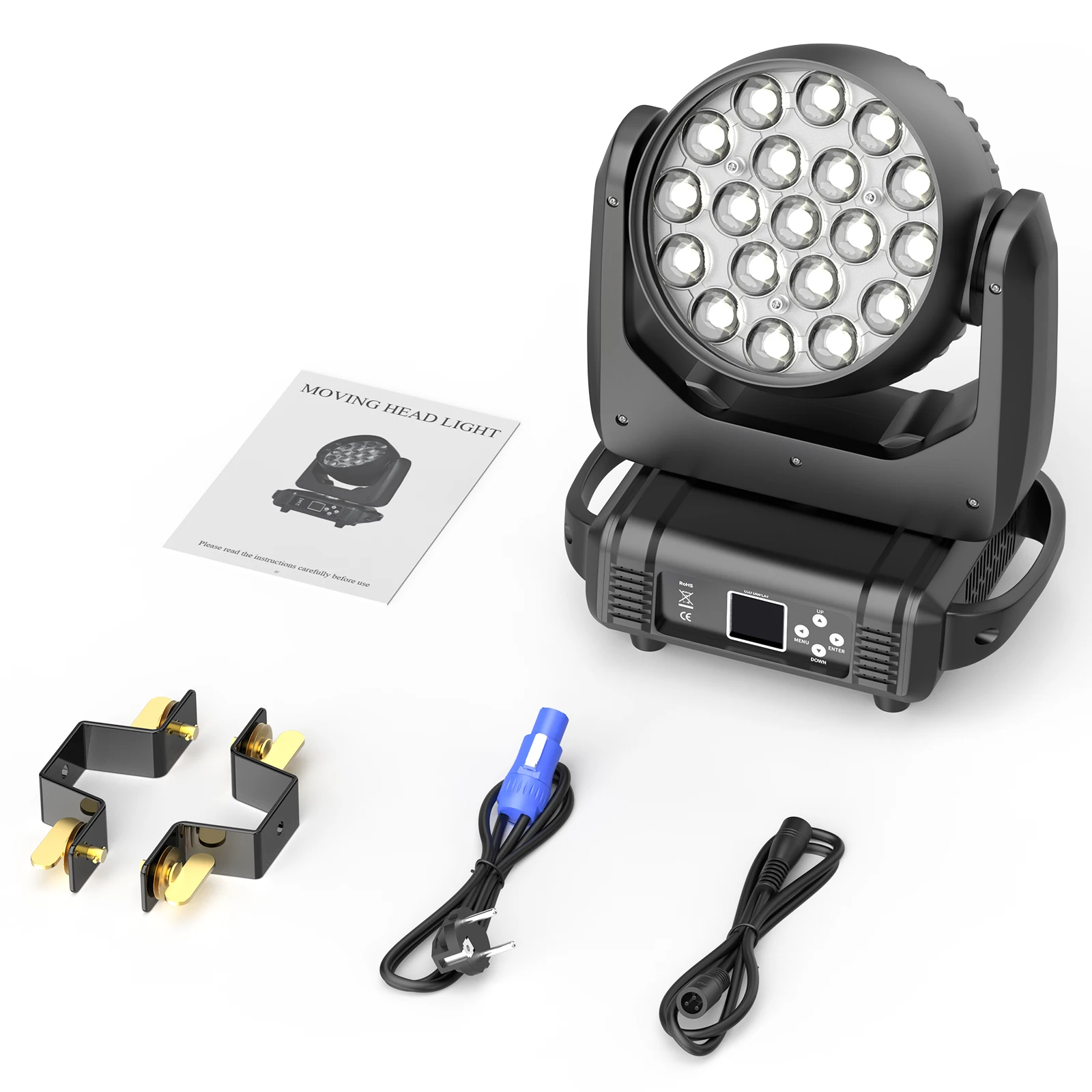 Datewink 2Pcs 19X15W LED Moving Head Lights 4IN1 RGBW Beam Wash Zoom Stage Lighting Effect DMX512 For DJ Disco Wedding Party Bar