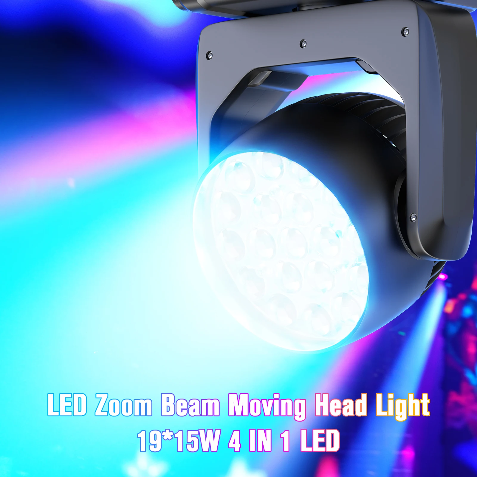Datewink 2Pcs 19X15W LED Moving Head Lights 4IN1 RGBW Beam Wash Zoom Stage Lighting Effect DMX512 For DJ Disco Wedding Party Bar