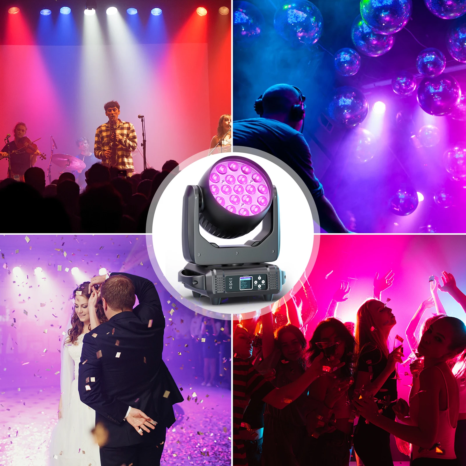 Datewink 2Pcs 19X15W LED Moving Head Lights 4IN1 RGBW Beam Wash Zoom Stage Lighting Effect DMX512 For DJ Disco Wedding Party Bar