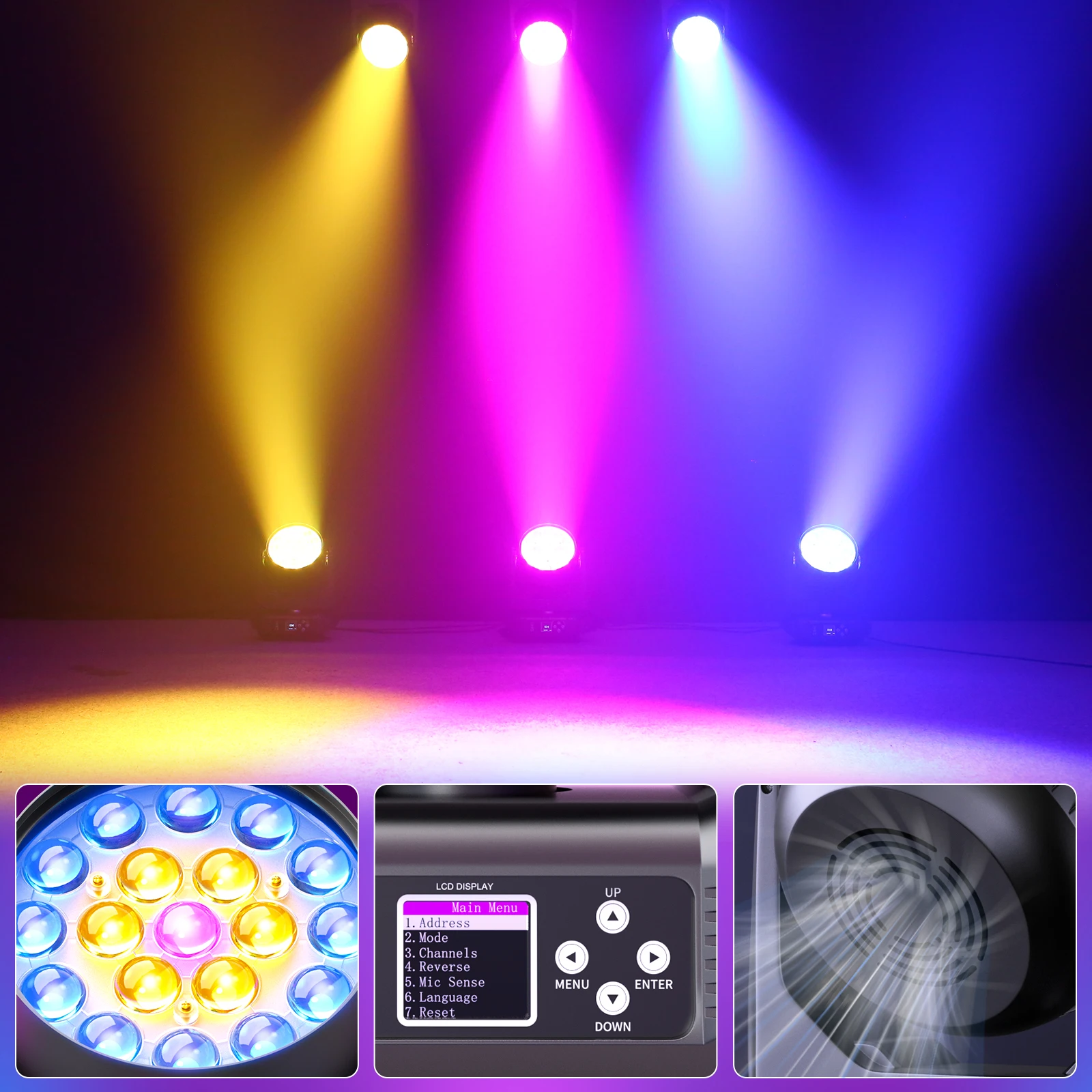 Datewink 2Pcs 19X15W LED Moving Head Lights 4IN1 RGBW Beam Wash Zoom Stage Lighting Effect DMX512 For DJ Disco Wedding Party Bar