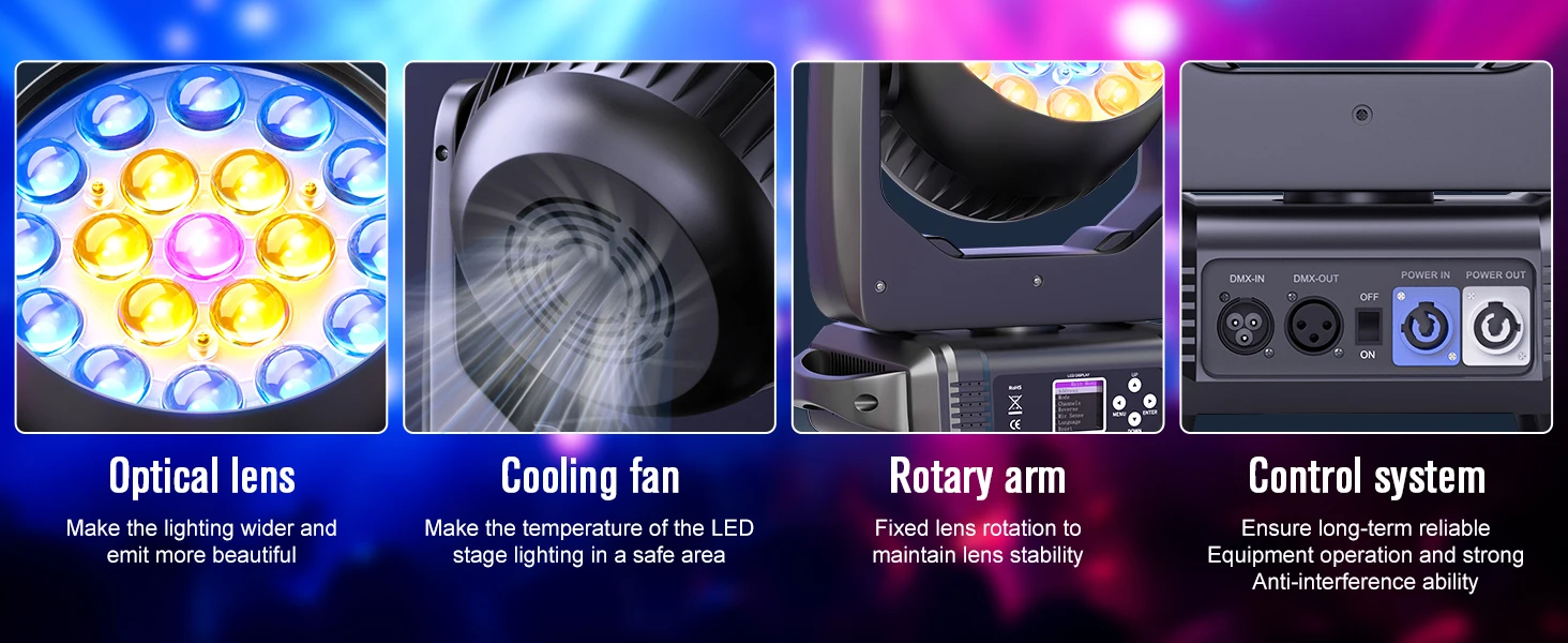 Datewink 2Pcs 19X15W LED Moving Head Lights 4IN1 RGBW Beam Wash Zoom Stage Lighting Effect DMX512 For DJ Disco Wedding Party Bar