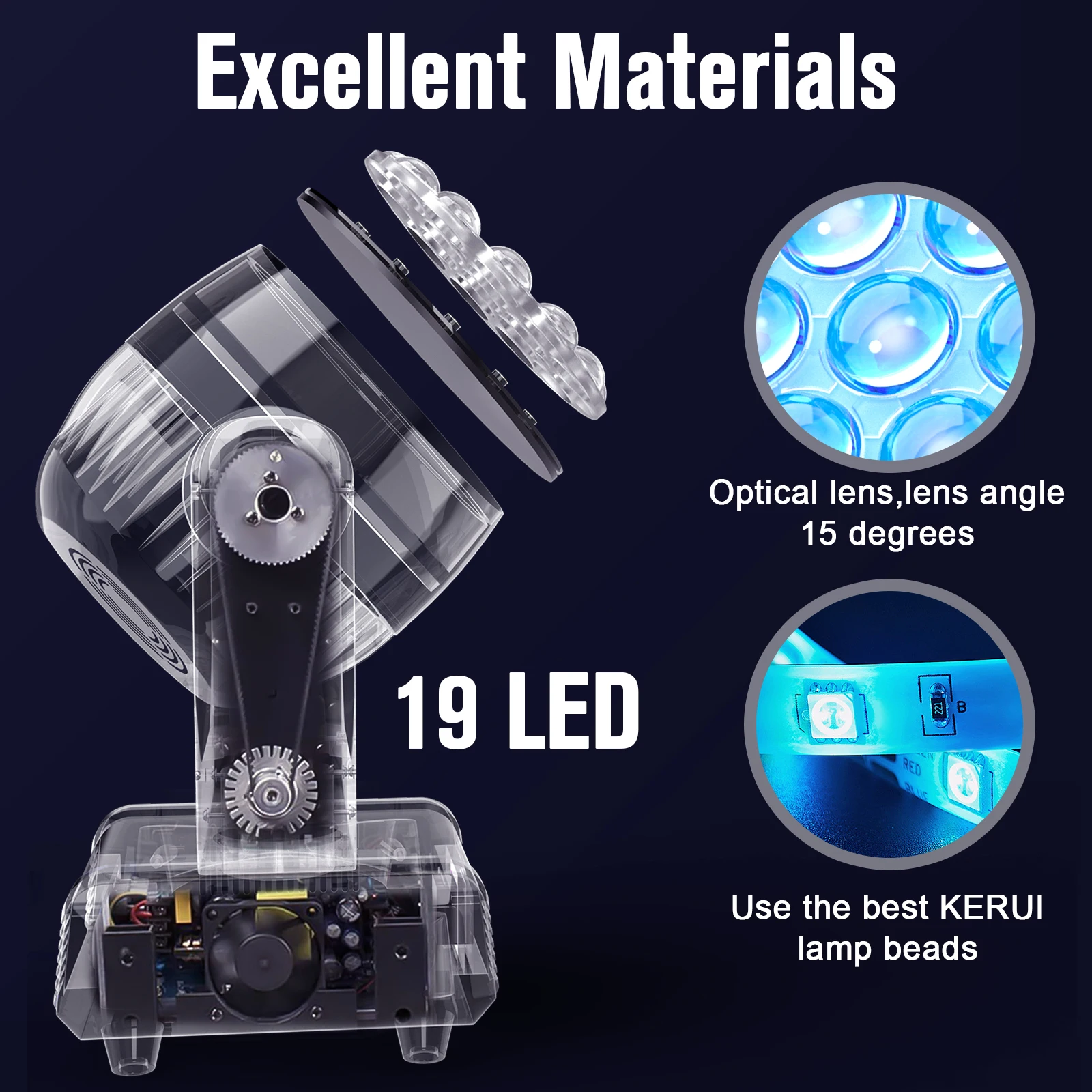 Datewink 2Pcs 19X15W LED Moving Head Lights 4IN1 RGBW Beam Wash Zoom Stage Lighting Effect DMX512 For DJ Disco Wedding Party Bar