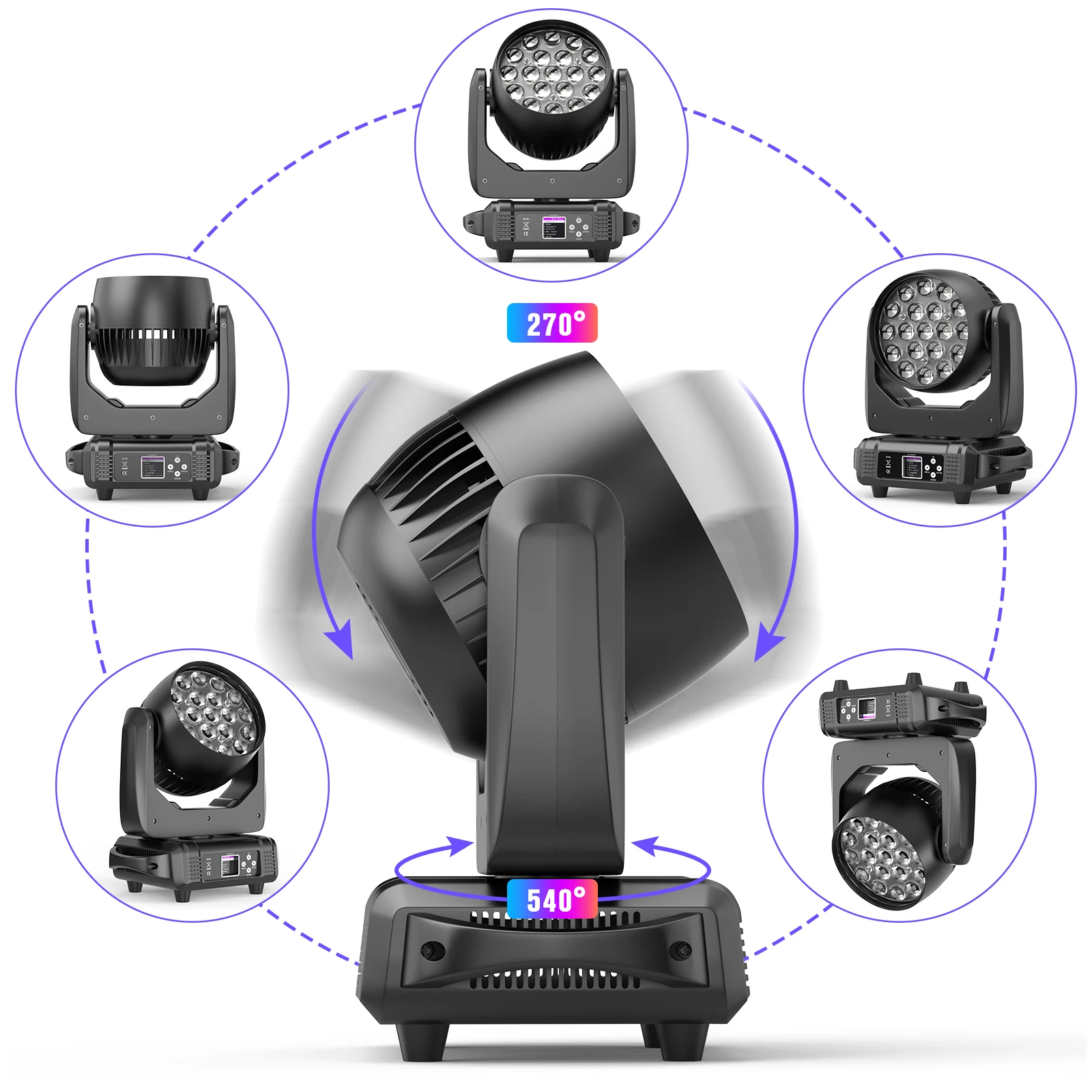 Datewink 2Pcs 19X15W LED Moving Head Lights 4IN1 RGBW Beam Wash Zoom Stage Lighting Effect DMX512 For DJ Disco Wedding Party Bar