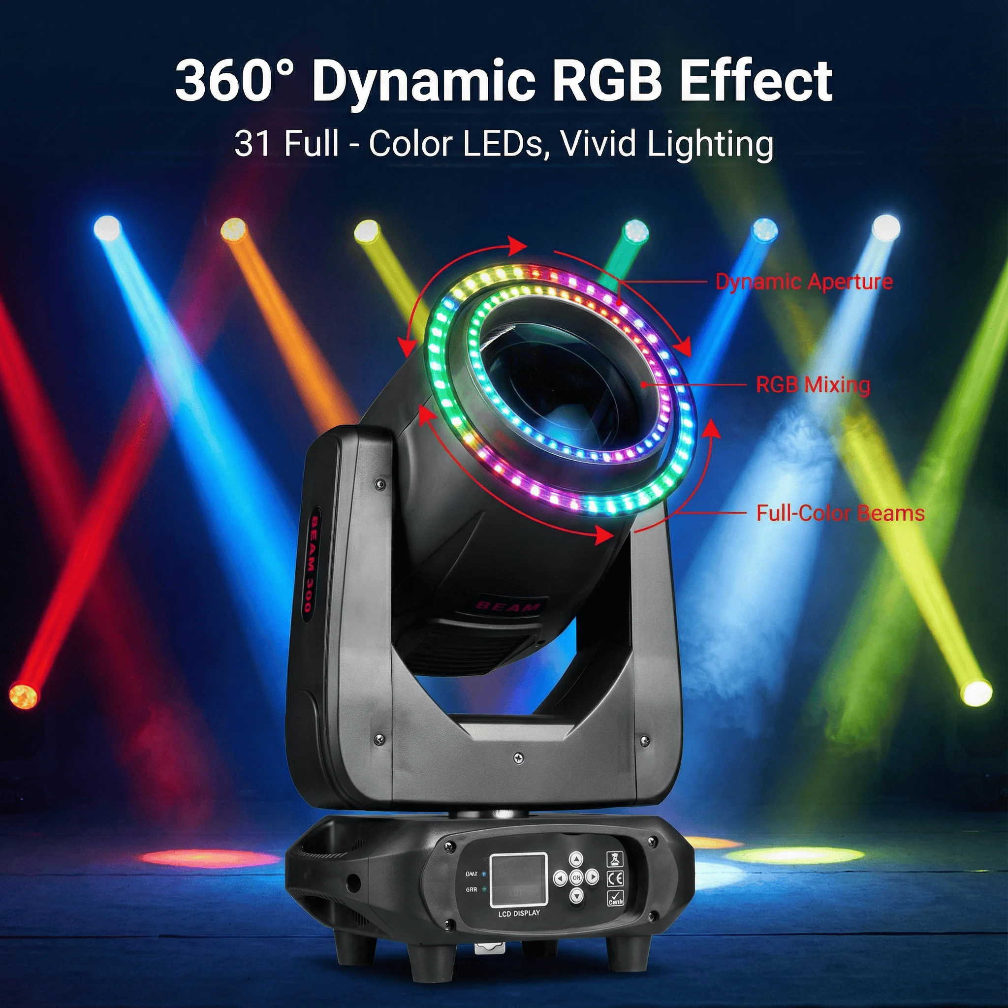 LED 300W Beam Moving Head 14R Spot Cleaning Gobo 48 Rotating Prisms High Power Stage Light DMX Strobe Effect Spotlight For Bar