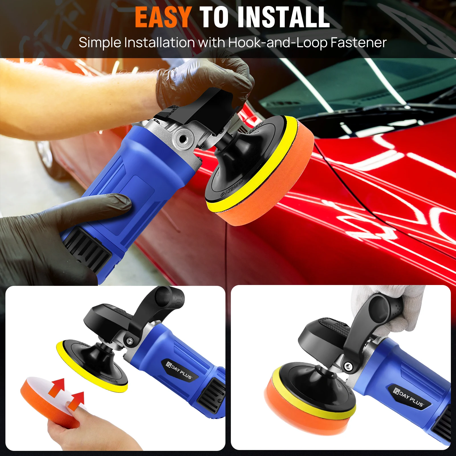 DayPlus 1400W Electric Car Polisher Car Beauty Waxing Machine Adjustable Speed Sanding Tool Automotive Polishing Scratch Repair
