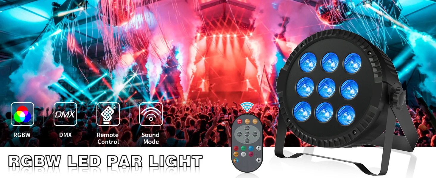 Datewink 4Pcs 54W 9LEDs Par Lights RGBW Stage Lighting Effect DMX With Remote Control For DJ Disco Wedding Bar KTV Party Karaoke