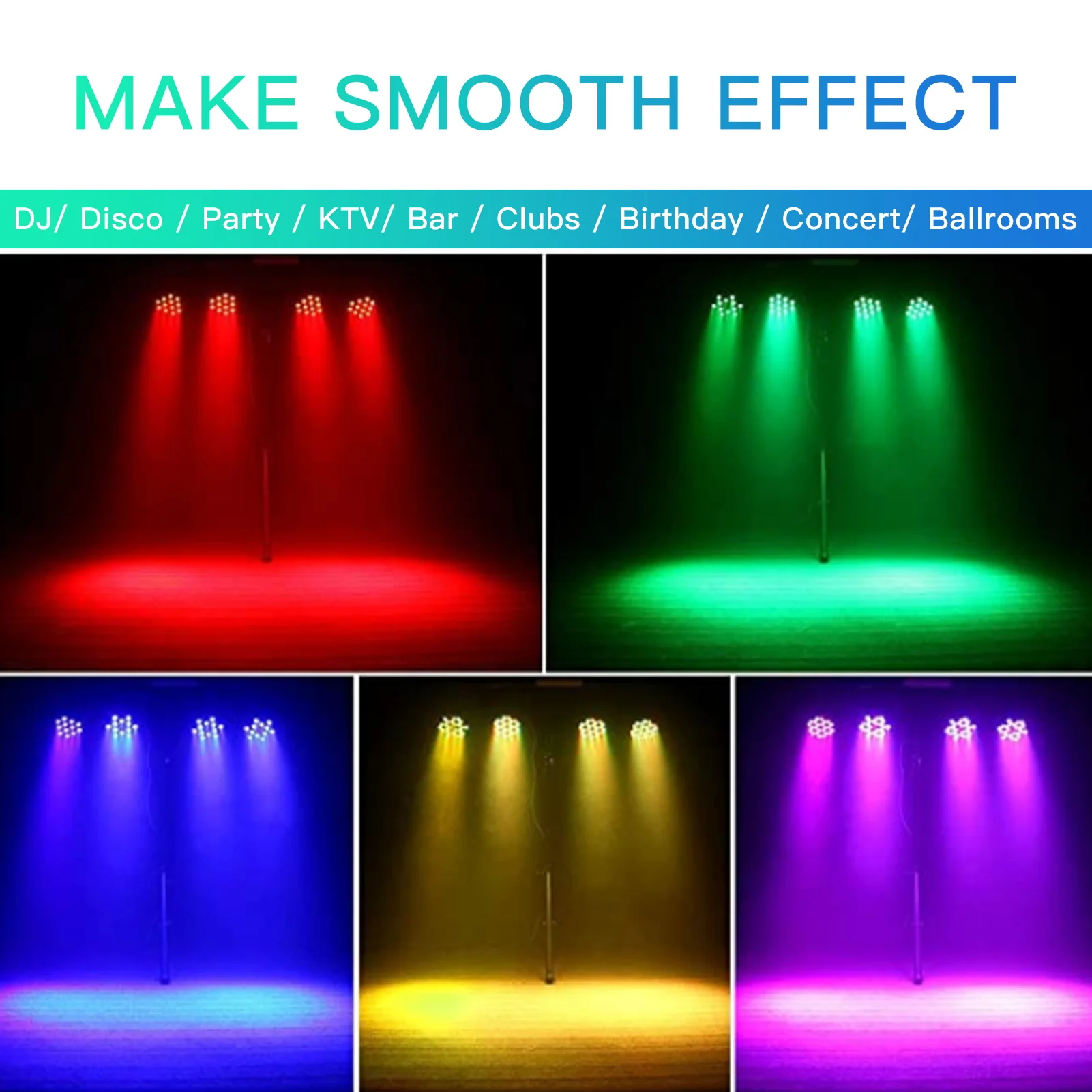 Datewink 4Pcs 54W 9LEDs Par Lights RGBW Stage Lighting Effect DMX With Remote Control For DJ Disco Wedding Bar KTV Party Karaoke