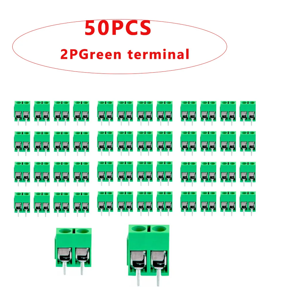 50PCS PCB Terminal Block Connector Pitch 5.0mm KF301 Straight Pin 2P 3P Screw PCB Terminal Blocks Connector Assortment Kit
