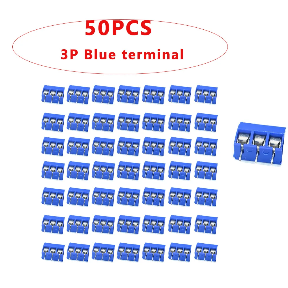 50PCS PCB Terminal Block Connector Pitch 5.0mm KF301 Straight Pin 2P 3P Screw PCB Terminal Blocks Connector Assortment Kit