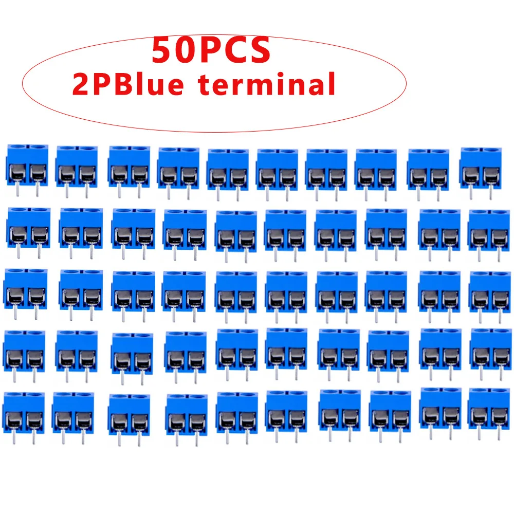 50PCS PCB Terminal Block Connector Pitch 5.0mm KF301 Straight Pin 2P 3P Screw PCB Terminal Blocks Connector Assortment Kit
