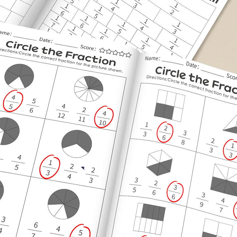 32 Pages/Set Math Fraction Workbook for Kids Learning Basic Fractions Educational Mathematics Exercise Book Teaching Aids