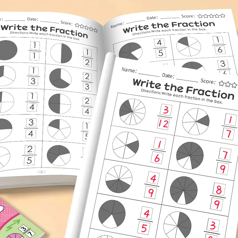 32 Pages/Set Math Fraction Workbook for Kids Learning Basic Fractions Educational Mathematics Exercise Book Teaching Aids