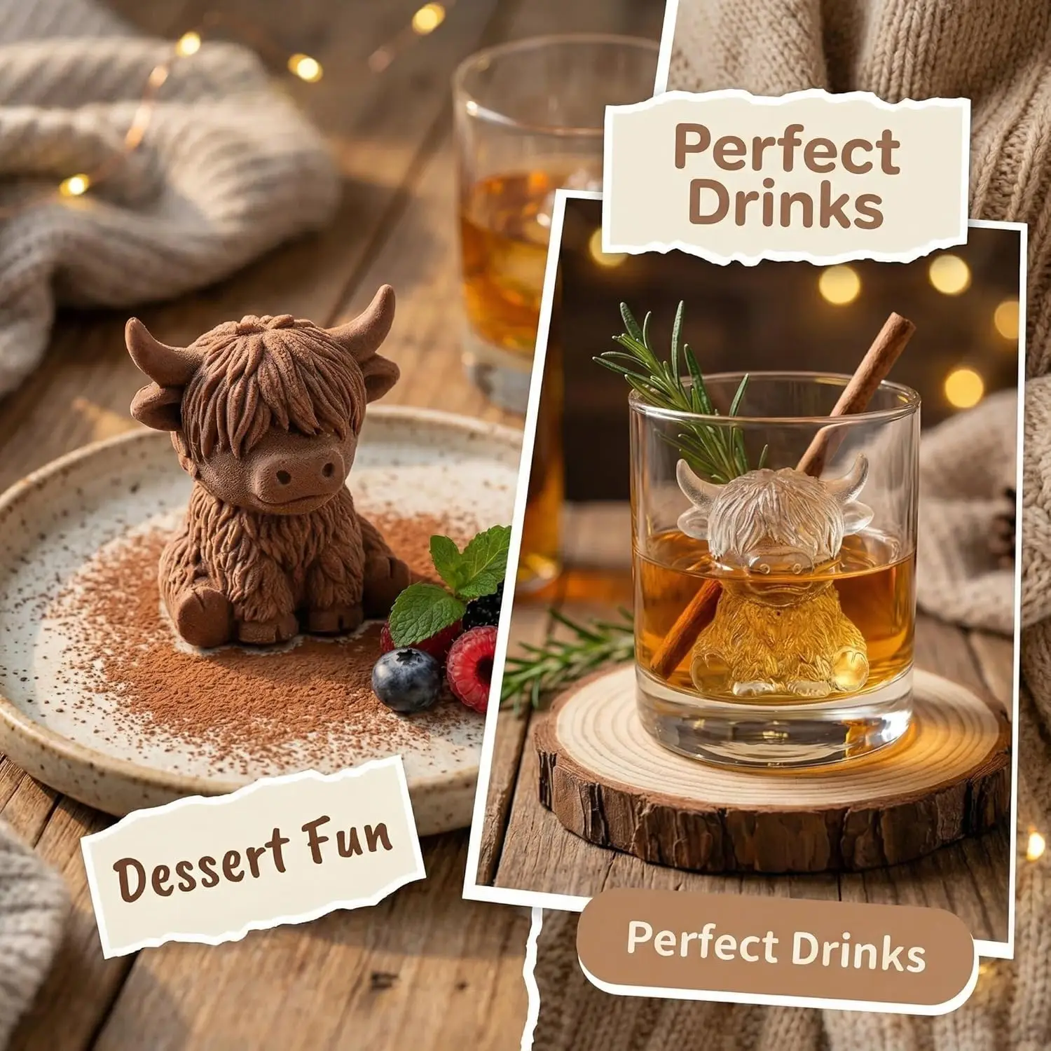 Highland Cow Ice Cube Mold Highland Cow Silicone Tray Cute 3D Ice for WhiskeyCocktails Beer & Drinks Reusable Silicone Molds