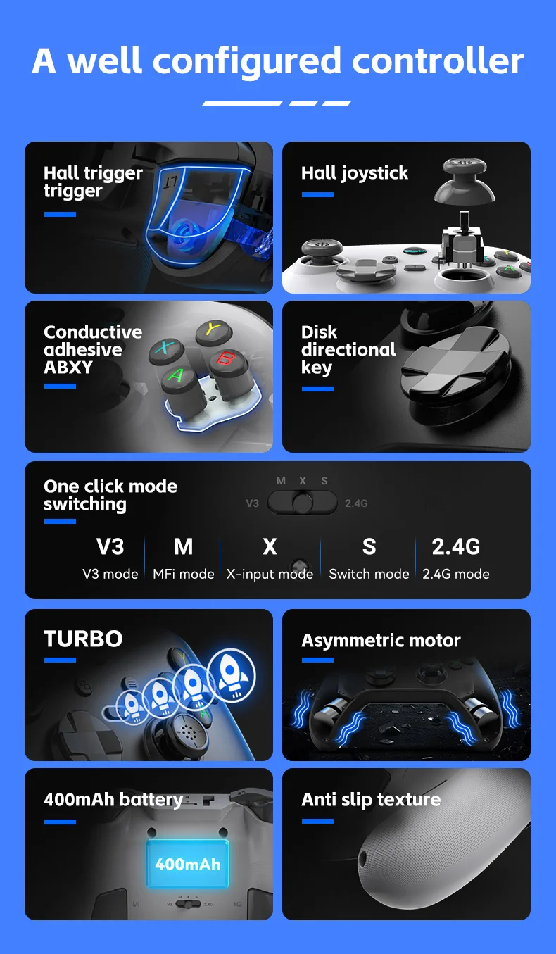 G6 Mobile Game Controller For Switch/IOS/Andriod/PC Support Streaming media/cloud Game Mobile Phone GamePad Hall effect joystick