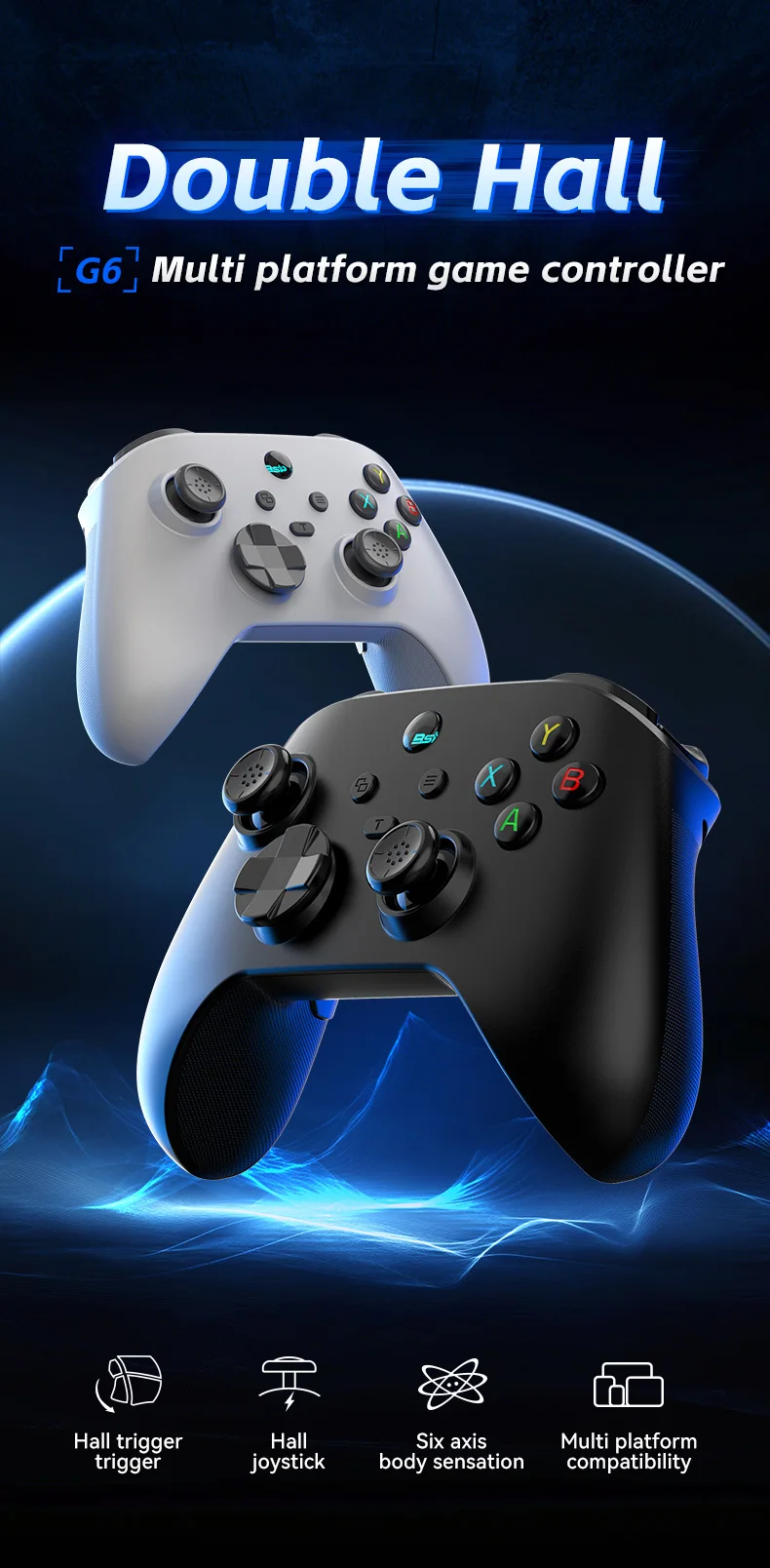 G6 Mobile Game Controller For Switch/IOS/Andriod/PC Support Streaming media/cloud Game Mobile Phone GamePad Hall effect joystick