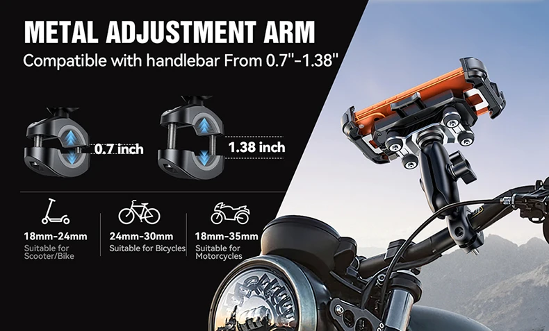 Joyroom Motorcycle Bike Phone Holder Mount with Vibration Dampener For Motorcycle Bike, Scooters ATV/UTV Universal Bicycle Mount