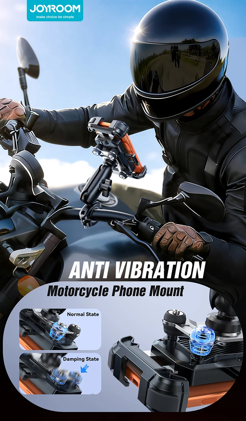 Joyroom Motorcycle Bike Phone Holder Mount with Vibration Dampener For Motorcycle Bike, Scooters ATV/UTV Universal Bicycle Mount