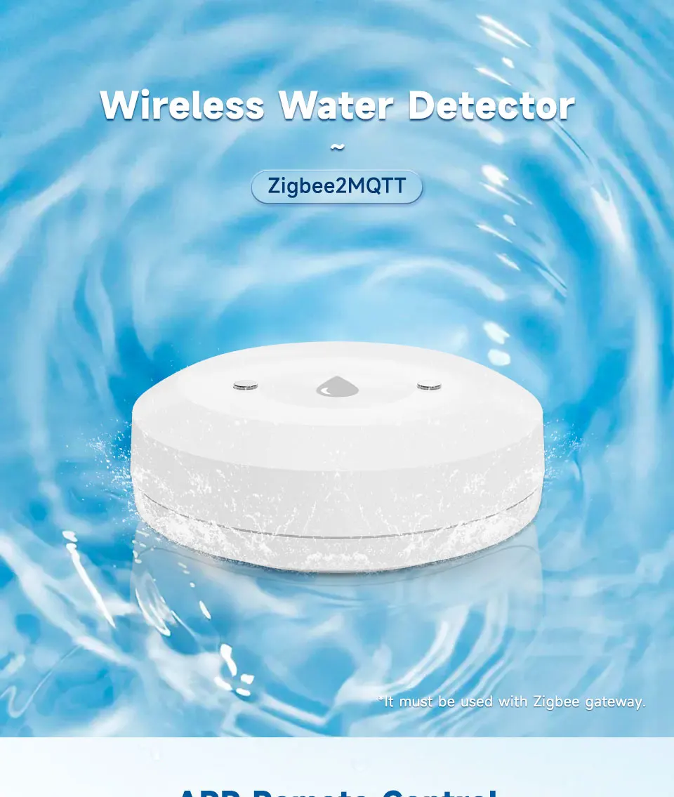 Zigbee Water Flood Sensor Leak Detector Home Security Alarm Remote Monitor Works with Home Assistant Zigbee2MQTT