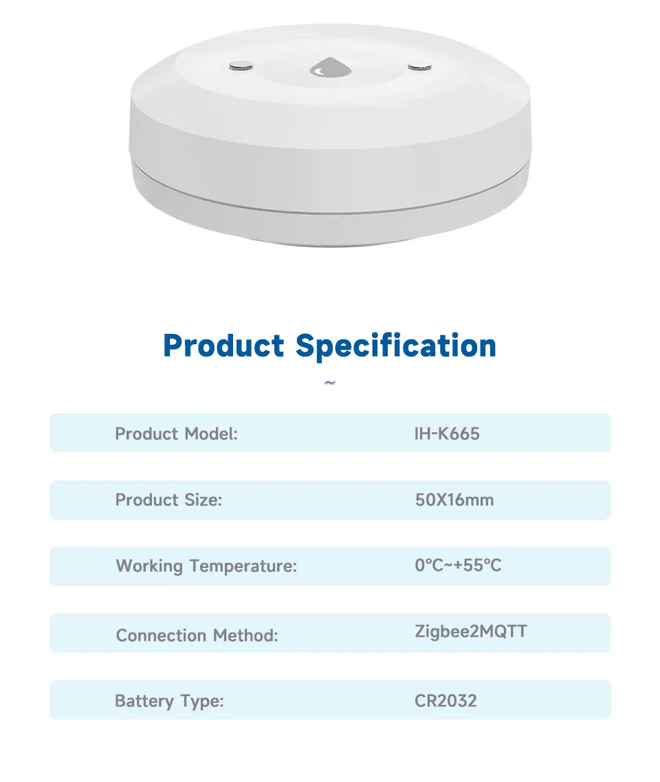 Zigbee Water Flood Sensor Leak Detector Home Security Alarm Remote Monitor Works with Home Assistant Zigbee2MQTT