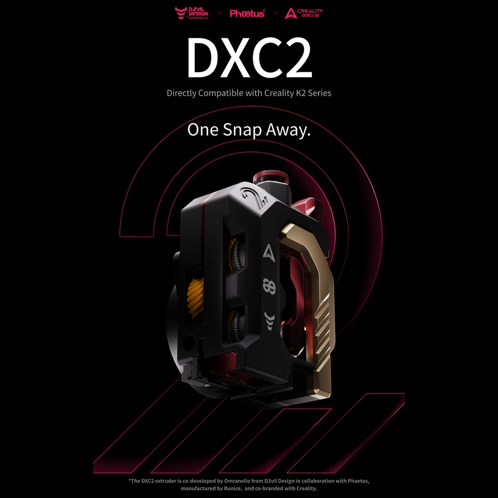 Newest DXC2 Extruder For Creality K2 Series One Snap Away /Patented RNC/Self-adjusting Pressure Arm For K2 Series 3D Printer