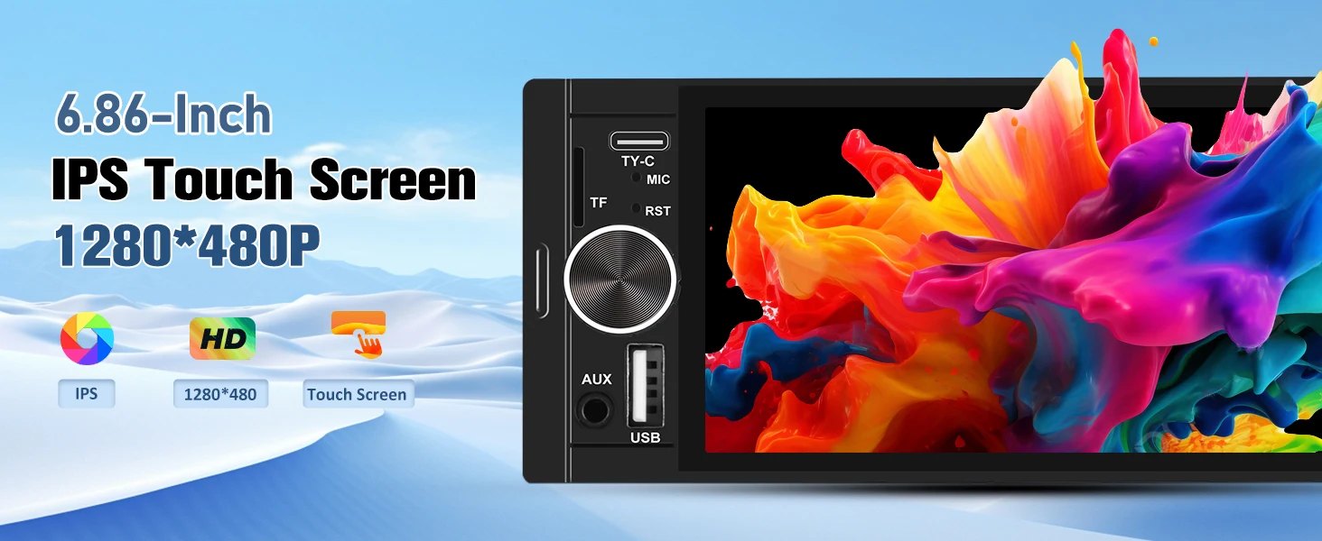 1DIN 6.86inch Universal MP5 Car Radio Support Wireless Carplay Android AUTO AUX USB BT Touch Screen Multimedia Video Player