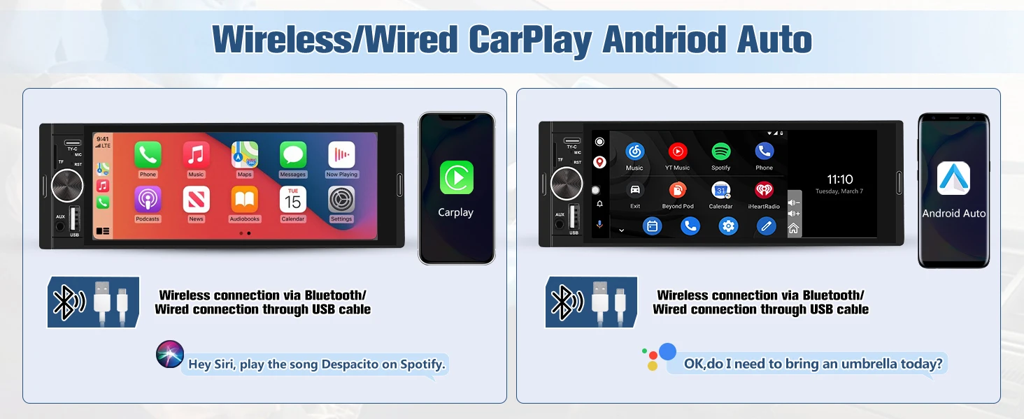 1DIN 6.86inch Universal MP5 Car Radio Support Wireless Carplay Android AUTO AUX USB BT Touch Screen Multimedia Video Player