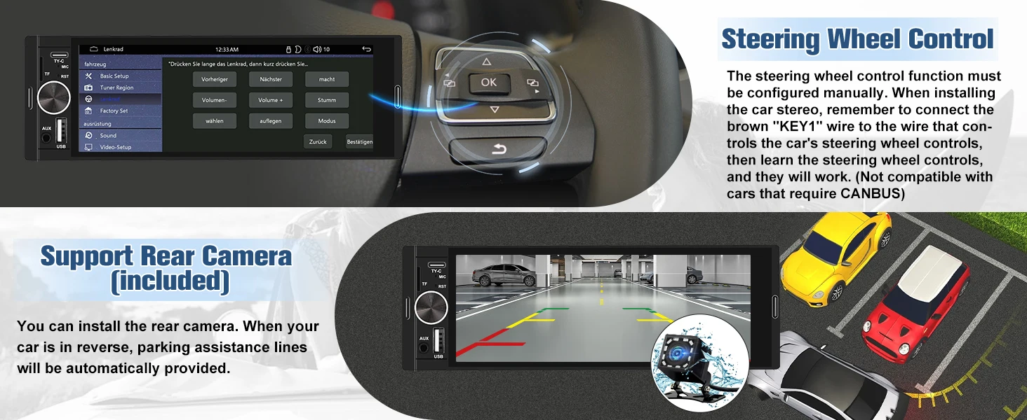 1DIN 6.86inch Universal MP5 Car Radio Support Wireless Carplay Android AUTO AUX USB BT Touch Screen Multimedia Video Player