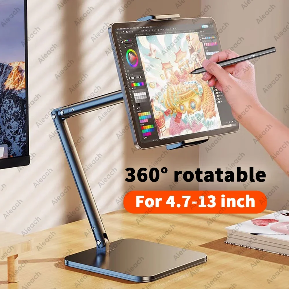 Tablet Stand Holder 15 in Adjustable Long Metal Flexible Arm for 4.7-13 in Phone iPad Stand Ergonomic Desktop Holder Multi-Angle