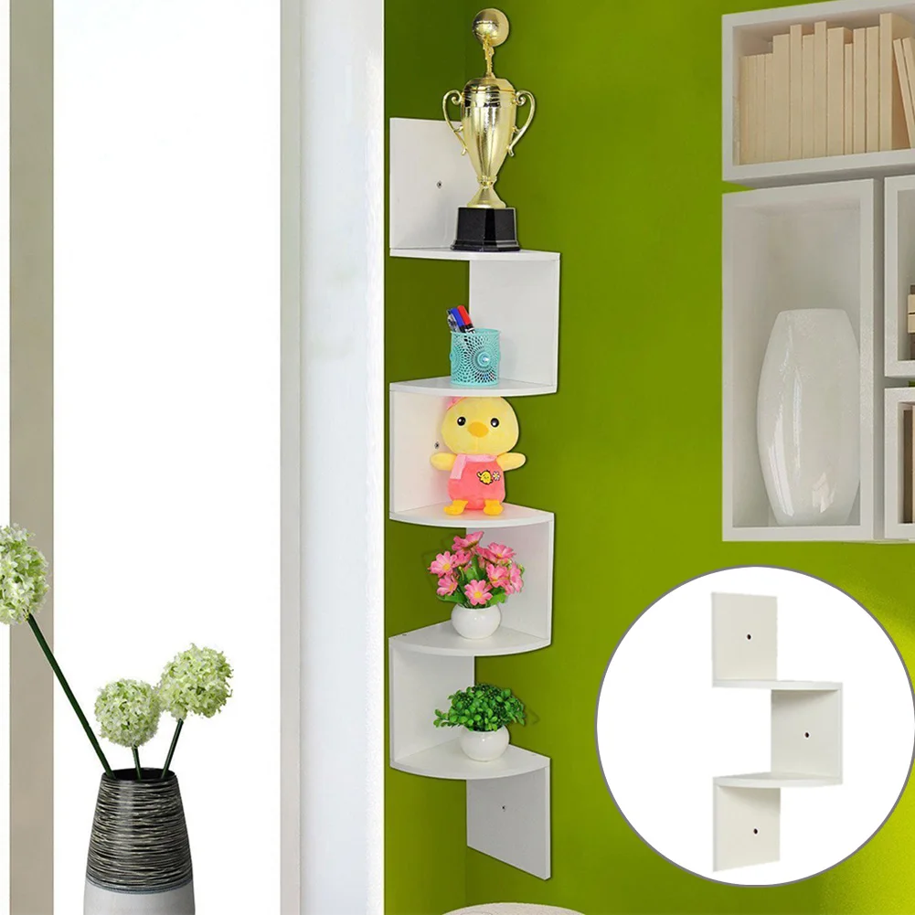 【Breeins】Wooden Zigzag Floating Corner Shelves Multi Tier Storage Organizer Shelf For Home Office
