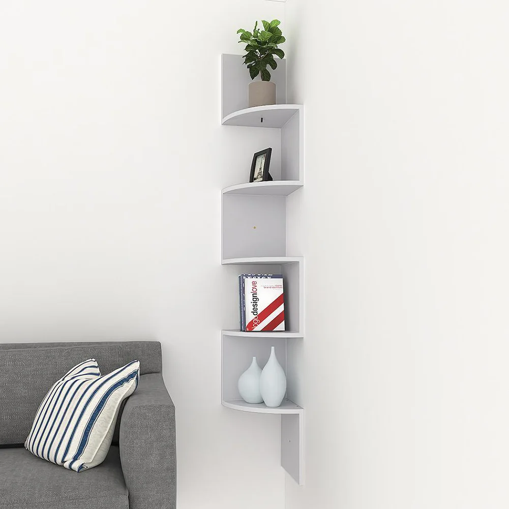【Breeins】Wooden Zigzag Floating Corner Shelves Multi Tier Storage Organizer Shelf For Home Office