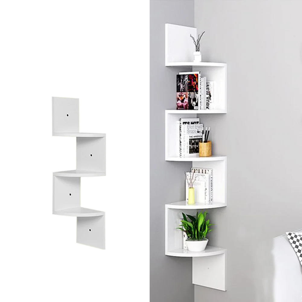 【Breeins】Wooden Zigzag Floating Corner Shelves Multi Tier Storage Organizer Shelf For Home Office