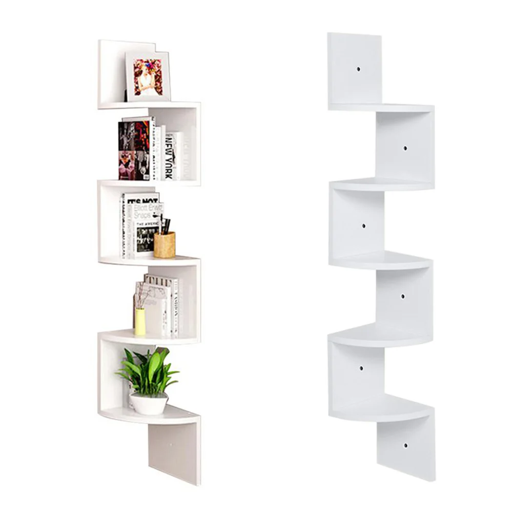 【Breeins】Wooden Zigzag Floating Corner Shelves Multi Tier Storage Organizer Shelf For Home Office