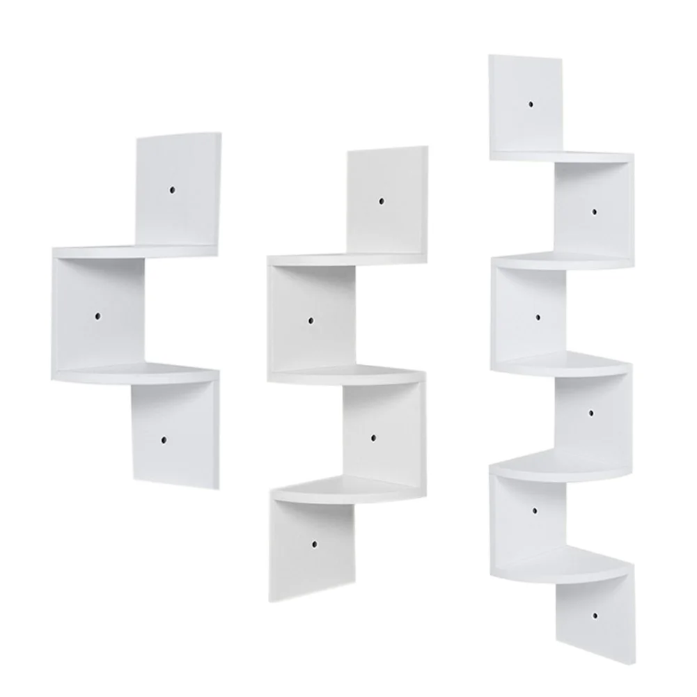 【Breeins】Wooden Zigzag Floating Corner Shelves Multi Tier Storage Organizer Shelf For Home Office