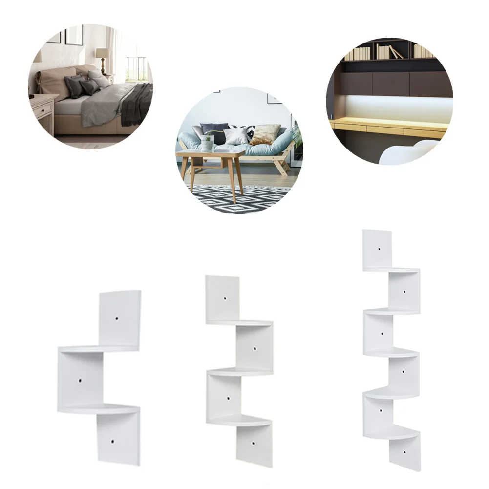 【Breeins】Wooden Zigzag Floating Corner Shelves Multi Tier Storage Organizer Shelf For Home Office