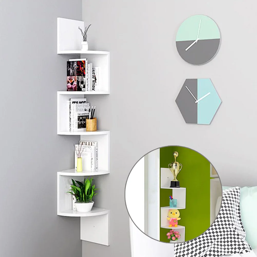 【Breeins】Wooden Zigzag Floating Corner Shelves Multi Tier Storage Organizer Shelf For Home Office