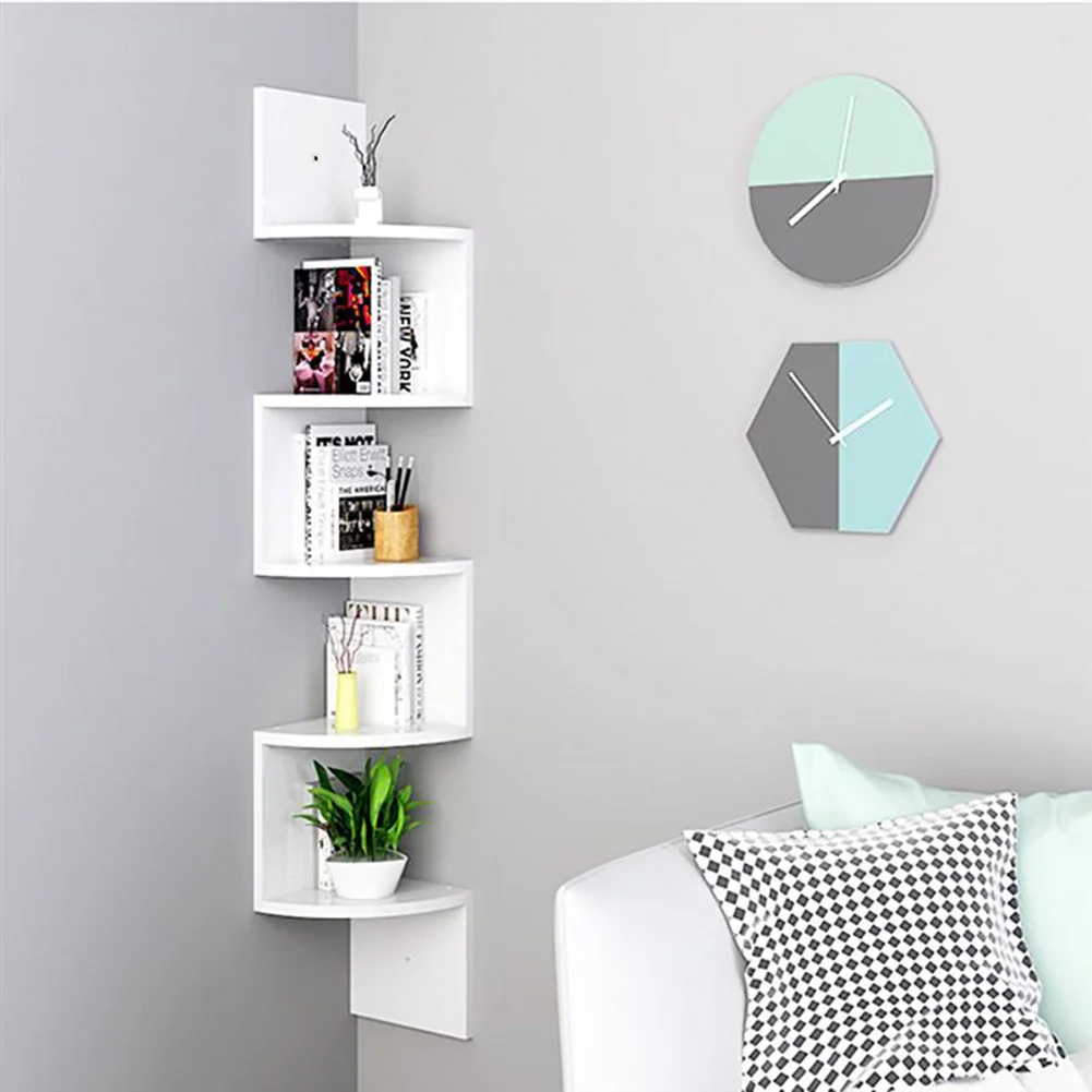 【Breeins】Wooden Zigzag Floating Corner Shelves Multi Tier Storage Organizer Shelf For Home Office