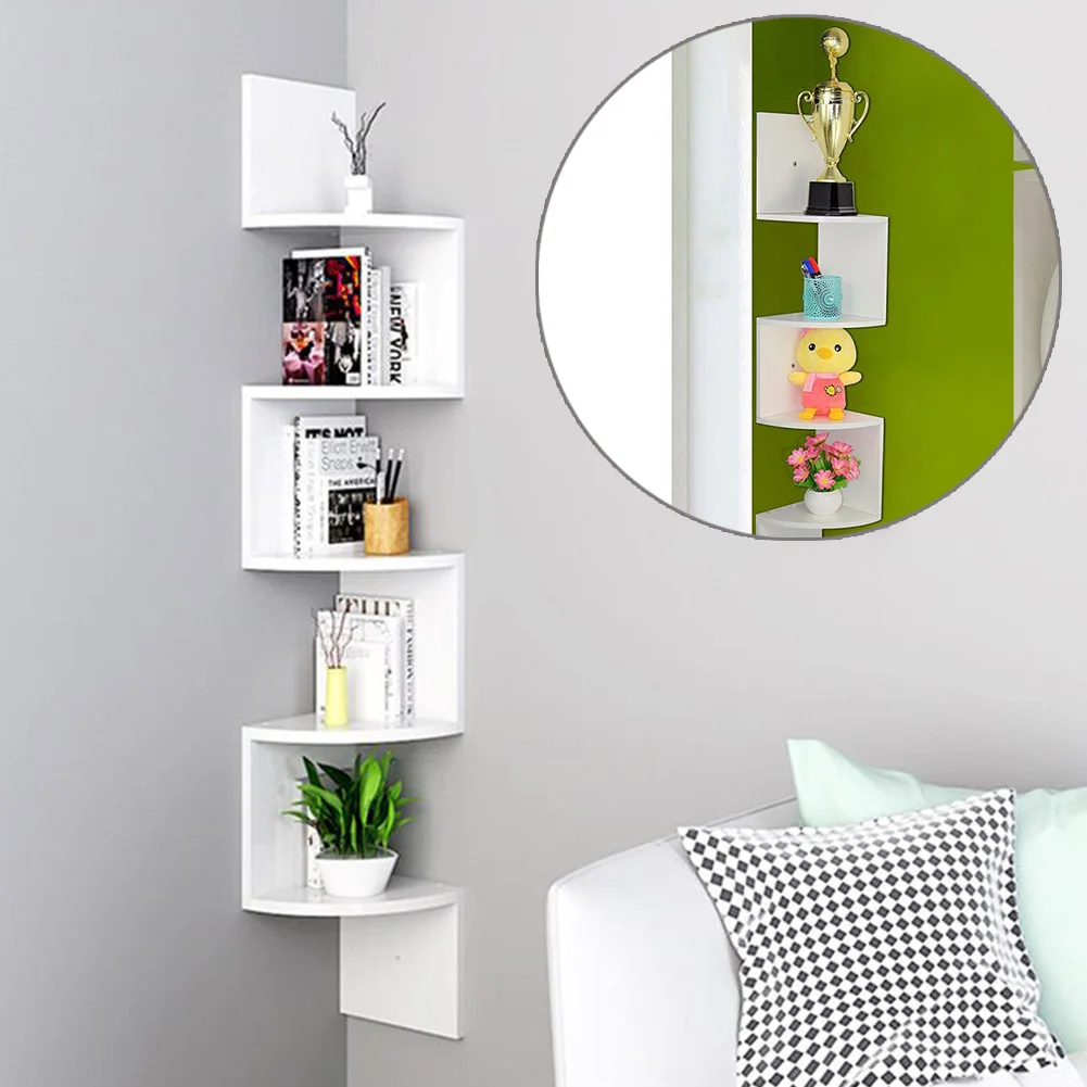 【Breeins】Wooden Zigzag Floating Corner Shelves Multi Tier Storage Organizer Shelf For Home Office