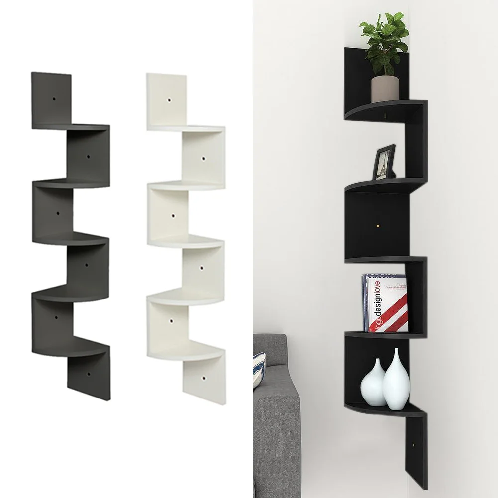 【Breeins】Wooden Zigzag Floating Corner Shelves Multi Tier Storage Organizer Shelf For Home Office