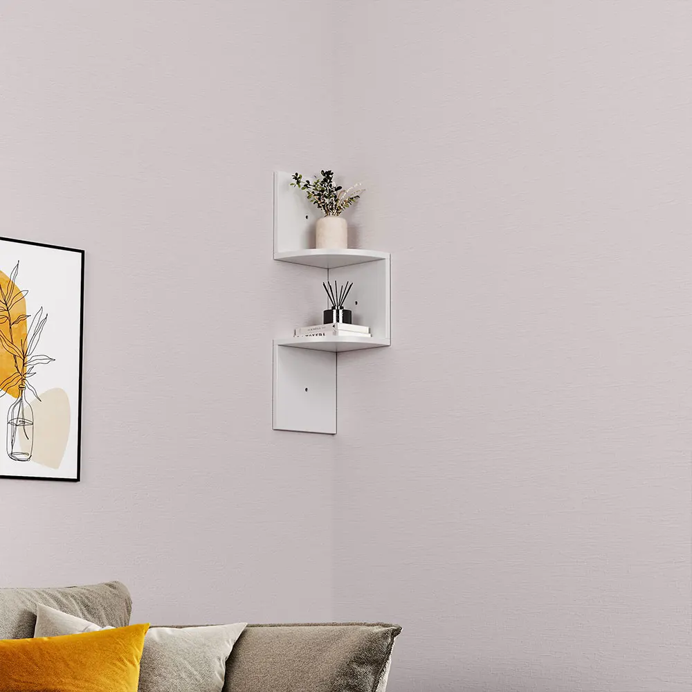 【Breeins】Wooden Zigzag Floating Corner Shelves Multi Tier Storage Organizer Shelf For Home Office