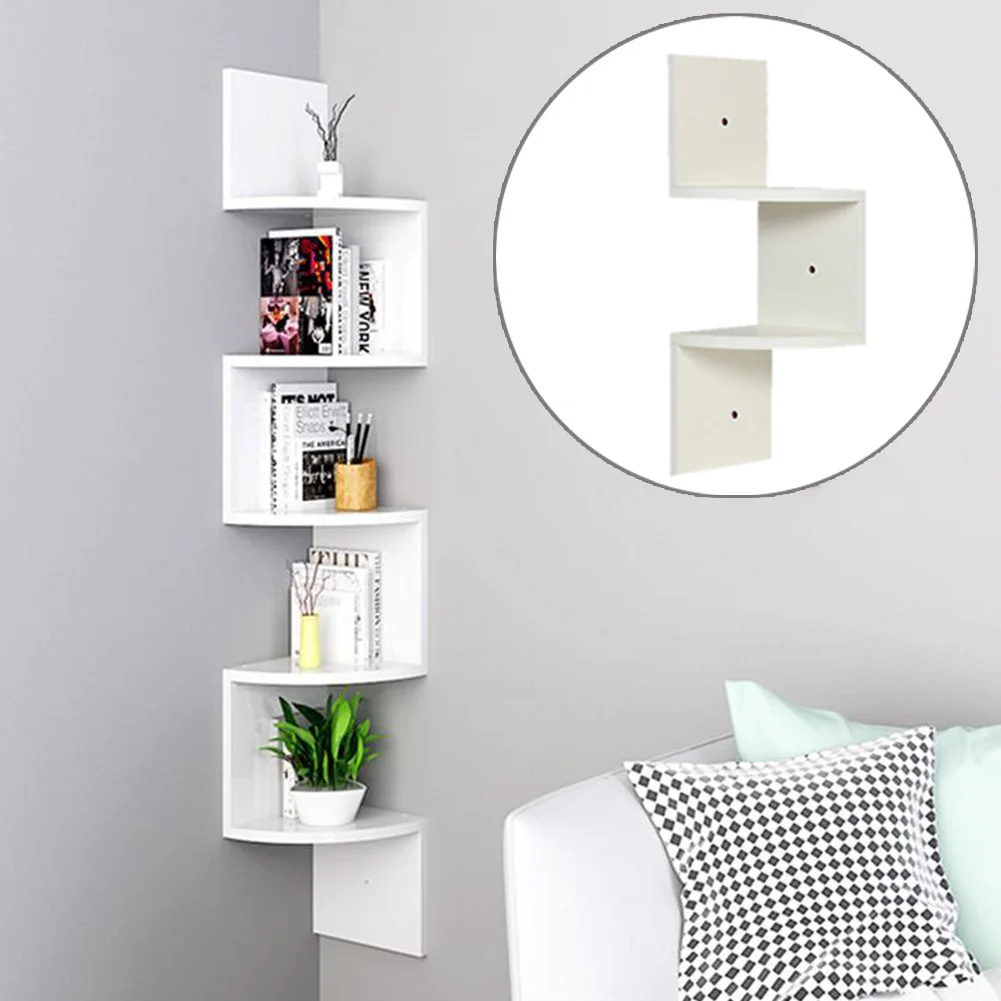 【Breeins】Wooden Zigzag Floating Corner Shelves Multi Tier Storage Organizer Shelf For Home Office