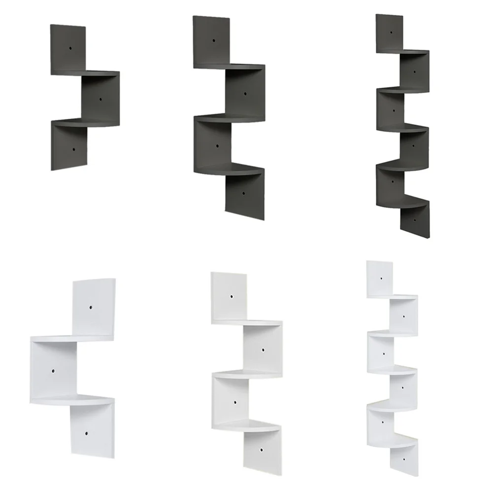【Breeins】Wooden Zigzag Floating Corner Shelves Multi Tier Storage Organizer Shelf For Home Office