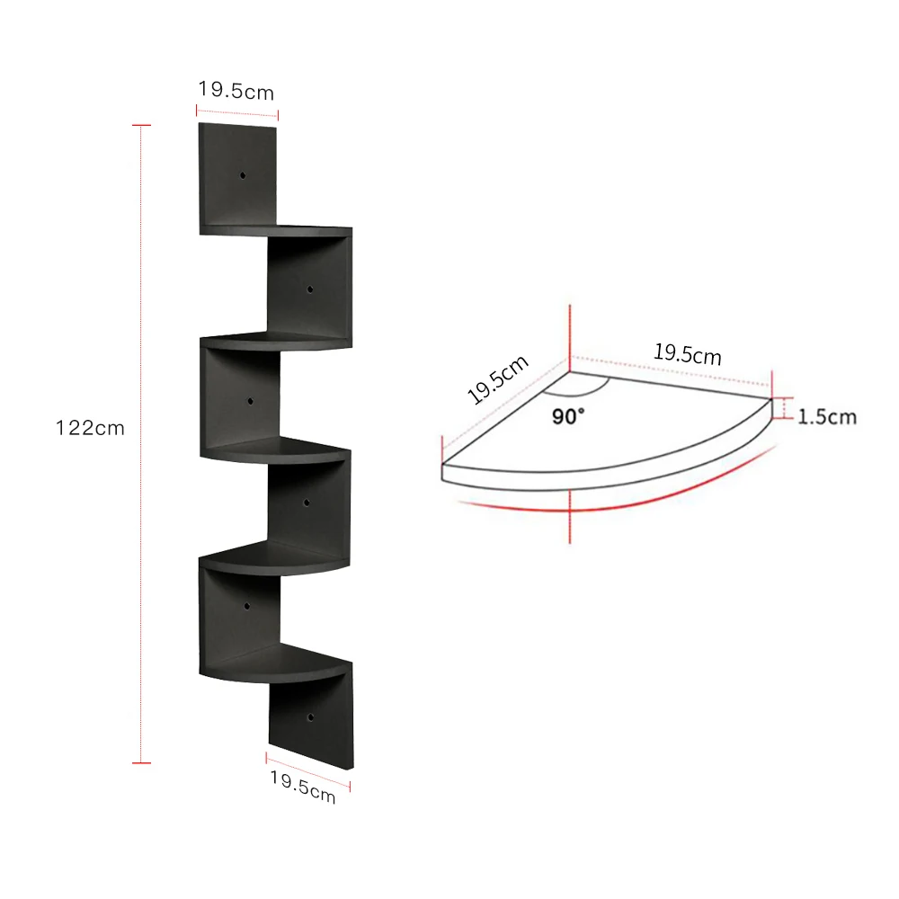 【Breeins】Wooden Zigzag Floating Corner Shelves Multi Tier Storage Organizer Shelf For Home Office